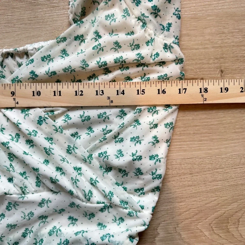 Free People Fia Wrap Top Women Boho Small White Green Floral Mesh Cottagecore